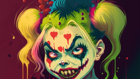6k Digital Print of The Queen of Clowns. Master of Jokers. Issue 4 - A Psychedelic Comic Book Character Portrait Painting