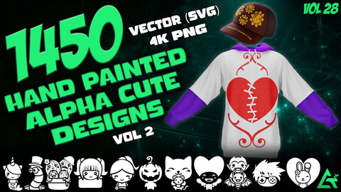 1450 Hand Painted Alpha Cute Designs (MEGA Pack) - Second version of Cute Designs - Vol 28
