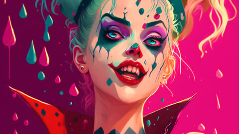 6k Digital Print of The Queen of Clowns. Master of Jokers. Issue 9 - A Psychedelic Comic Book Character Portrait Painting - Super Hero / Anti-Hero / Villain Illustration Artwork Reference