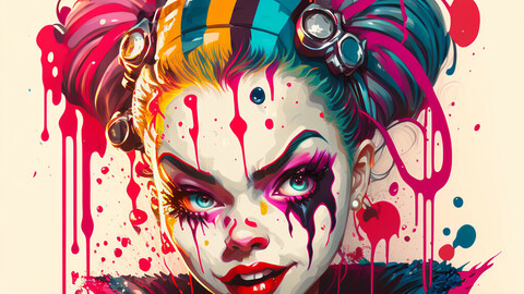 6k Digital Print of The Queen of Clowns. Master of Jokers. Issue 11 - A Psychedelic Comic Book Character Portrait Painting - Super Hero / Anti-Hero / Villain Illustration Artwork Reference