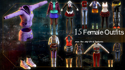 15 Female Outfits_ 3d models