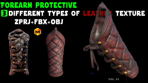 Forearm protective. MD,CLO3D,ZPRJ+OBJ+FBX - 3  4K Leather PBR Textures