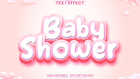 Baby shower text effect, editable party poster and cartoon text style