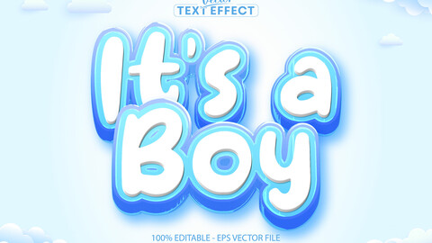 It's A Boy text effect, editable baby shower text style