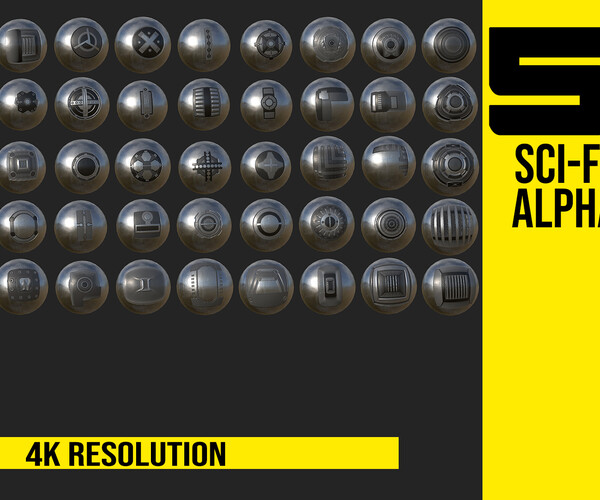 ArtStation 50 Scifi Hard Surface Alphas Pack Brushes