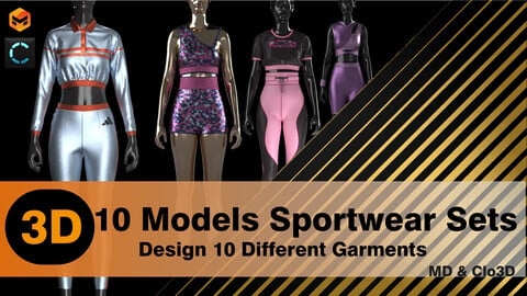 10 Models of Women Sportwear / Marvelous Designer / CLO3D project File + OBJ + FBX