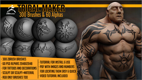 Tribal Maker 300 ZBrush Brushes And 60 Alphas