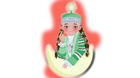 vector illustrations of kazakh kids