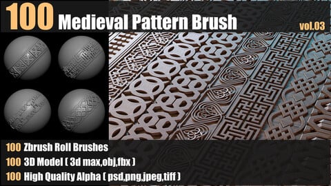 100 medieval Pattern Brush+3d Models+Alpha_VOL03