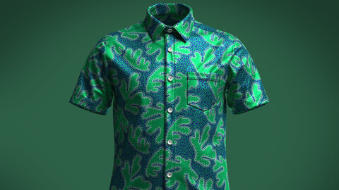 Men's Water Leaves printed Short Sleeve Shirt