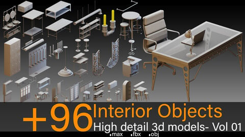 +96 Interior Objects- Vol 01- High detail 3d models