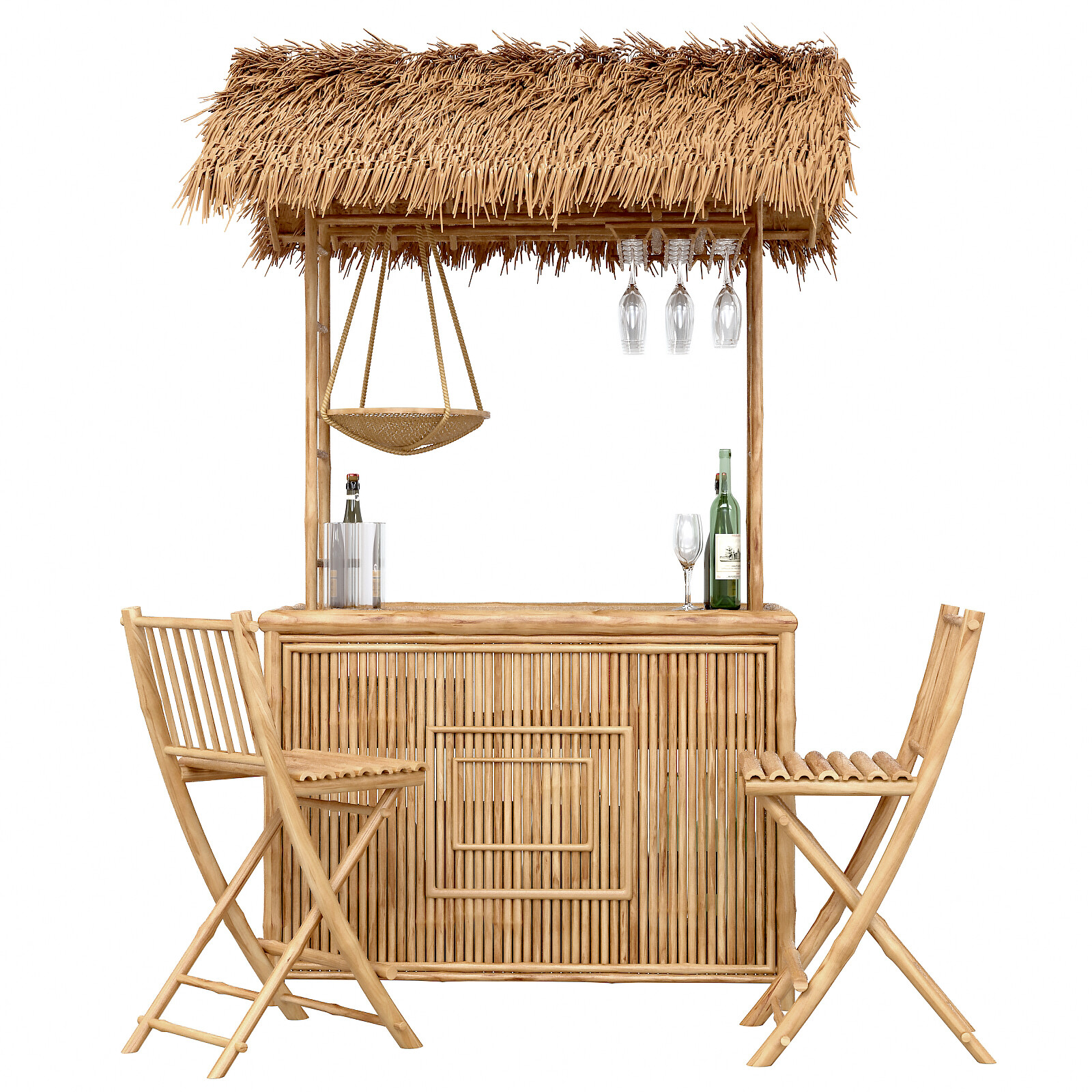 ArtStation Beach Bamboo tiki bar with bottles and glasses Resources