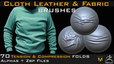 70 cloth Leather & Fabric Brushes (4k) Tension & Compression Folds + Alpha ( Vol.05 )