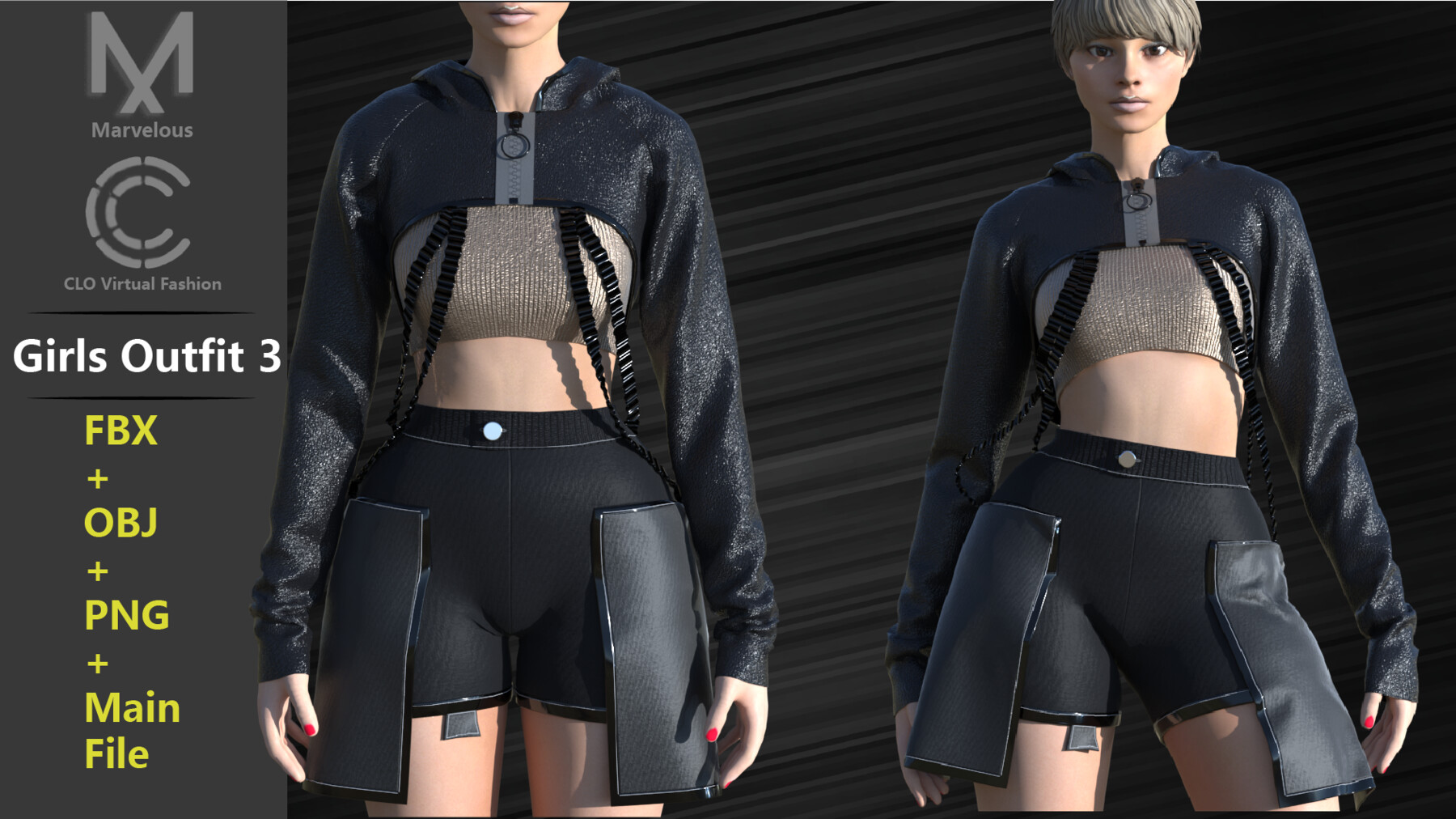 ArtStation - Girl's Outfit 3 / Marvelous Designer / CLO3D Project File ...