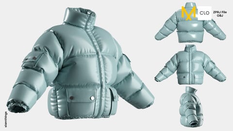 Streetwear Puffer Jacket #019 - Clo 3D / Marvelous Designer + OBJ / DIGITAL FASHION / HYPEBEAST / FUTURE FASHION