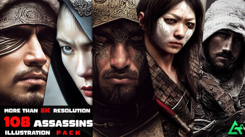 108 Assassins Illustration Pack - More Than 8K Resolution