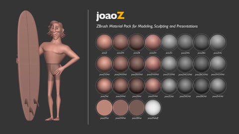 joaoZ - ZBrush Material Pack for Modeling, Sculpting and Presentations (28 materials)