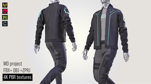 Scifi futuristic male outfit scifi jacket shirt pants