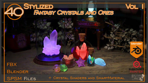 Stylized Fantasy Crystals & Ore Vol.1 +Shaders and Smart Materials