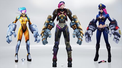 3 Skins Of Vi League Of Legends Characters Low-poly 3D model