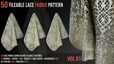 50 Tileable Lace Fabric Pattern_Vol01