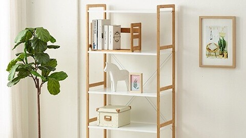 Wide wooden storage shelf