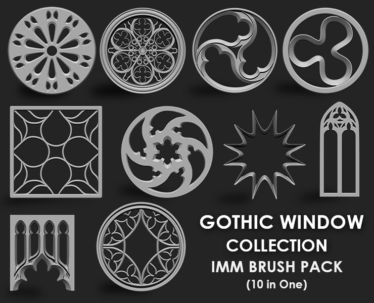 ArtStation - Gothic Window Collection IMM Brush Pack 10 in One | Brushes