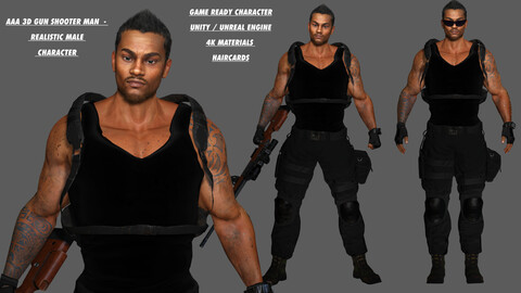 AAA 3D REALISTIC BLACK MALE CHARACTER - GUN SHOOTER MAN