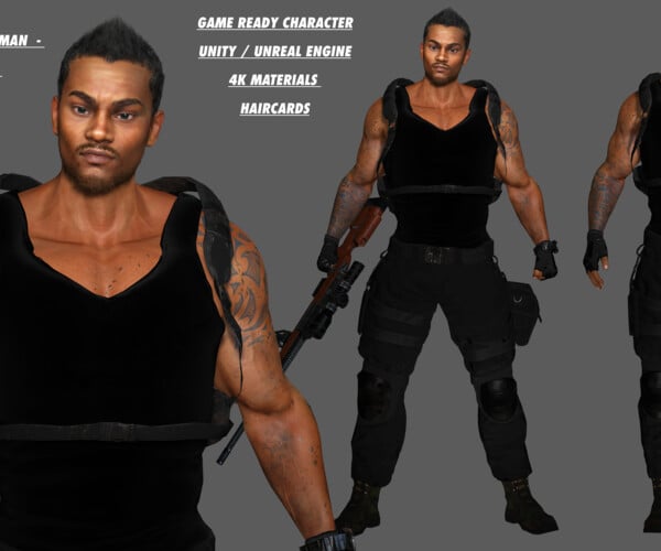 ArtStation - AAA 3D REALISTIC BLACK MALE CHARACTER - GUN SHOOTER MAN ...