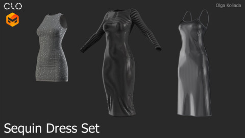 Sequin Dress Set. Marvelous Designer/Clo3d project+OBJ