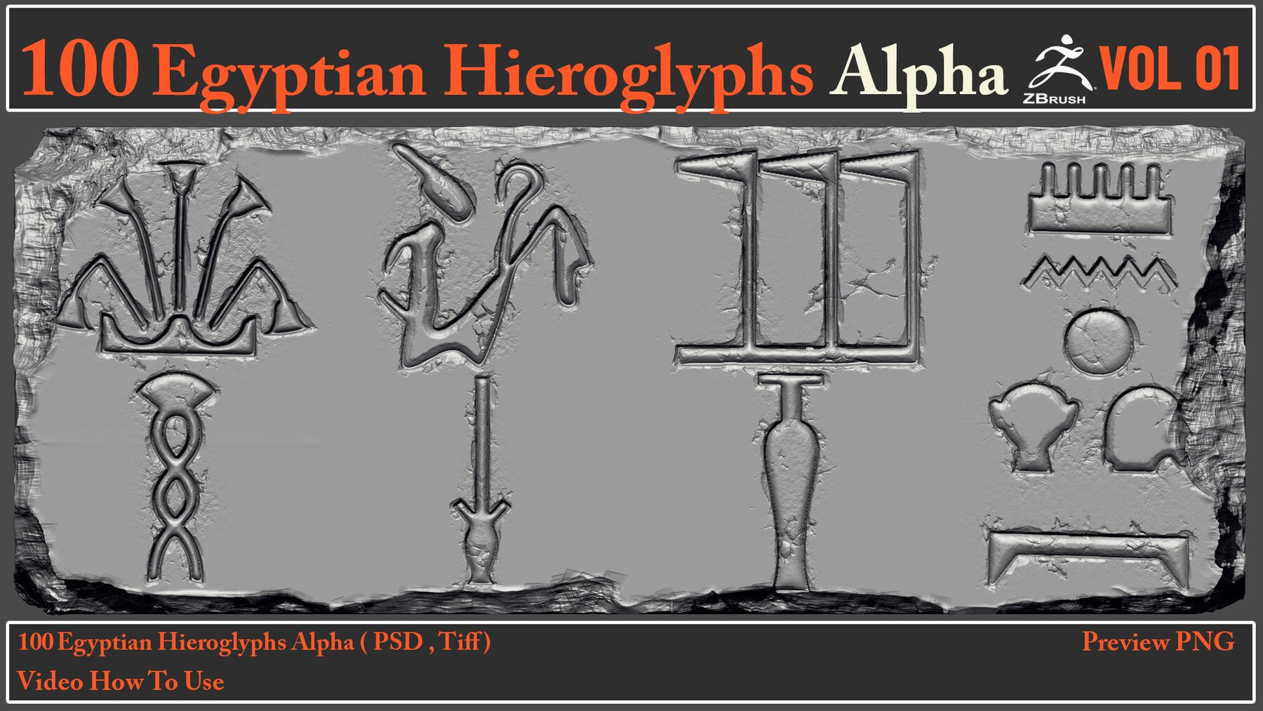 ArtStation - 100 Egyptian Hieroglyphs Alpha Maps | Brushes