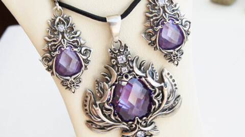 Fantasy sculpted 3D models for a cabochon. Jewelry set - pendant and earrings