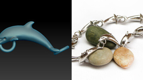 Dolphins bracelet, 3d printable model for jewelry making