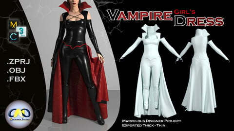 Vampire Girl's Dress/Marvelous Designer project/(Projects Files: ZPRJ, OBJ, FBX) VOL 02