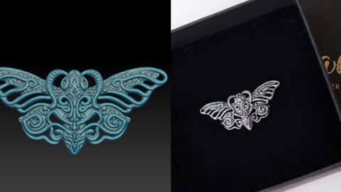 Jewelry 3d model to print. Butterfly or moth brooch without stones.