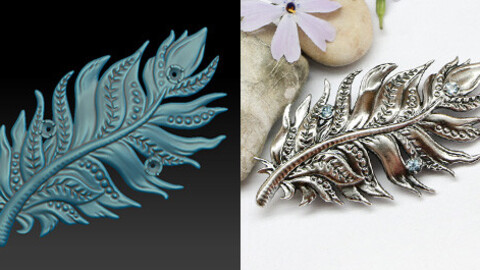 Feather brooch, printable jewelry 3d model