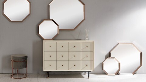 Glam A regular octagonal wall-mounted vanity mirror