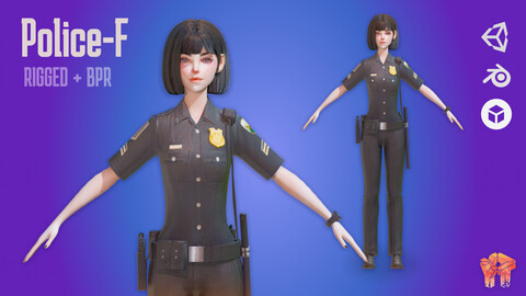 Police Game Ready Low-poly 3D model (Rigged + PBR)