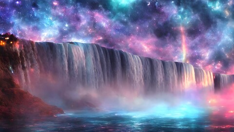 ArtStation - Colorful waterfalls at night wallpapers | Artworks