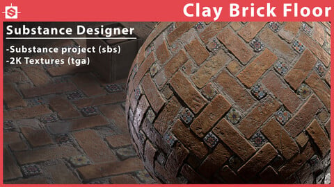 Clay Tile Floor Herringbone Bricks - Substance Designer