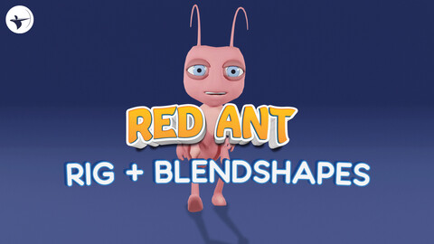 Cute Ant Red Blue Green Fully Rigged Stylized