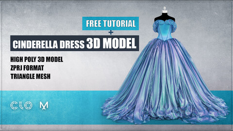 Cinderella Dress 3d model and free tutorial