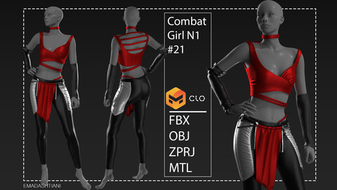 Combat Girl N1#21_Marvelous designer/CLO Project Files+fbx+obj+mtl