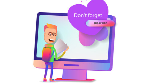 A cartoon boy with a book in his hands stands in front of an office computer screen