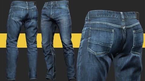 Realistic Bleu Jeans for Men Rigged Low-poly 3D model