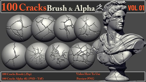 100 Cracks Brush & Alpha + Video How To Use