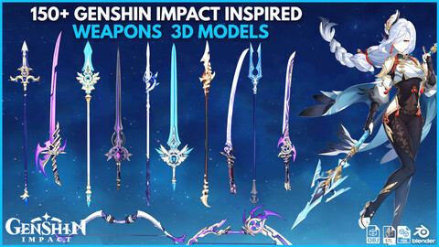 150+ Genshin Impact Inspired Weapons 3D Models