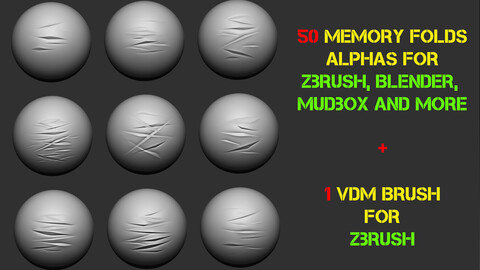 50 Memory Folds Alphas + 1 VDM Brush for Zbrush