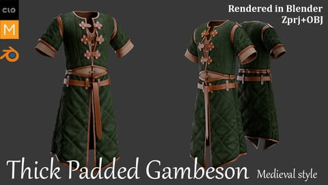 Thick Padded Medieval Gambeson. Marvelous designer and Clo3D. Zprj/OBJ