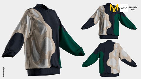 Streetwear Sweater #008 - Clo 3D / Marvelous Designer + OBJ / DIGITAL FASHION / HYPEBEAST / FUTURE FASHION